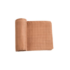 Meracorallo camel muslin swaddle blanket flatlay showing silky-soft fabric for baby comfort