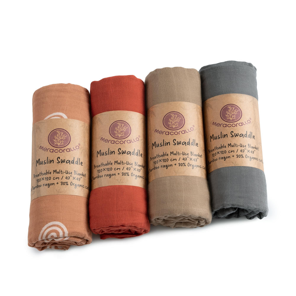 Meracorallo Muslin Swaddle Blanket rainbow folded for cozy daily use.