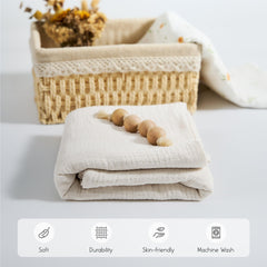 Meracorallo Muslin Swaddle Blanket sleeping-baby shot highlights soft, breathable fabric for comfort.