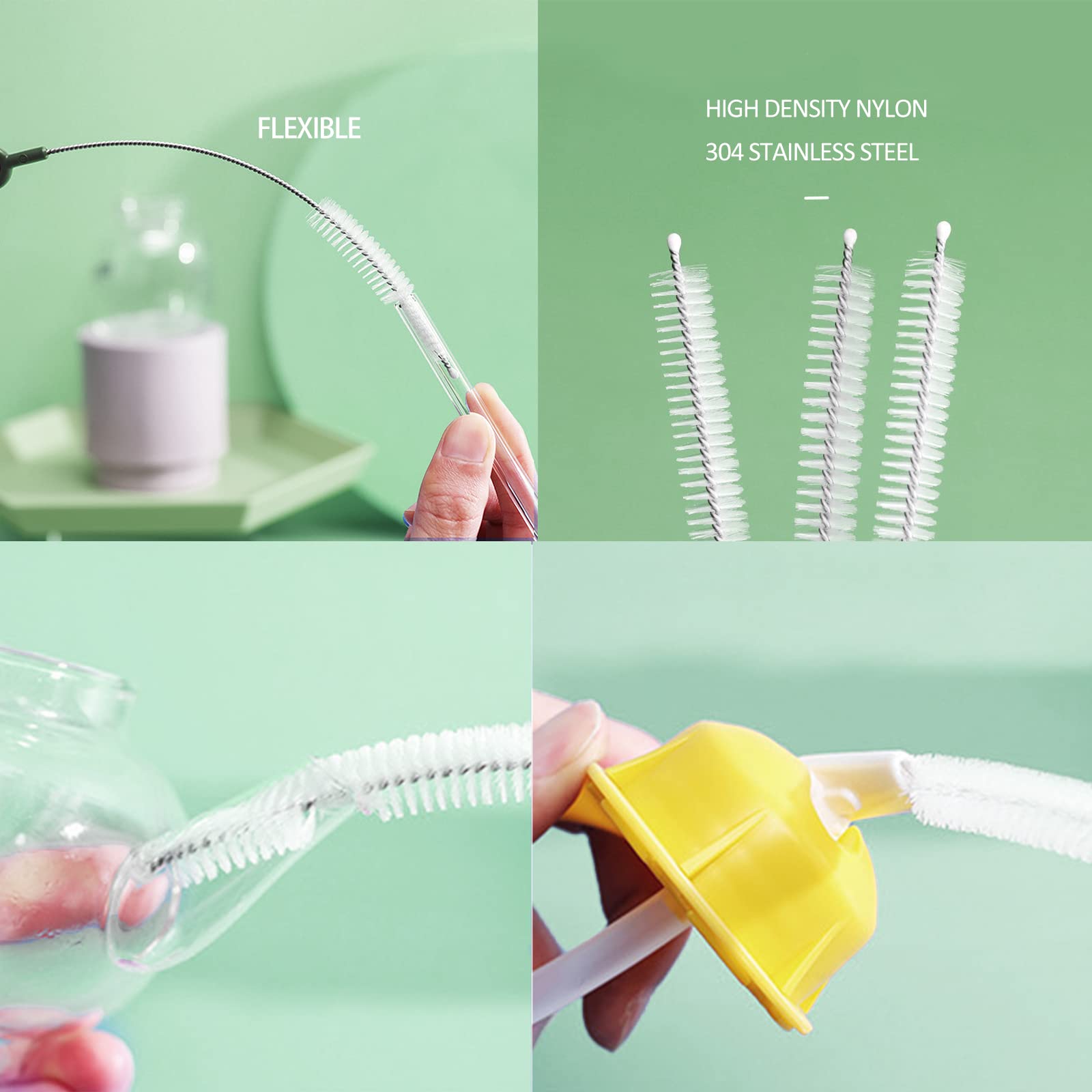 Meritpick upgraded straw cleaner brush shows 9-inch reach for tubes.