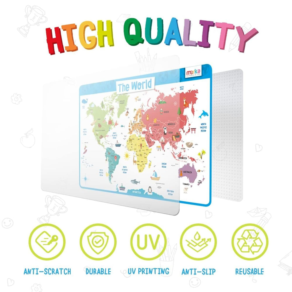 merka kids learning map with vibrant colors engages curiosity during family meals.