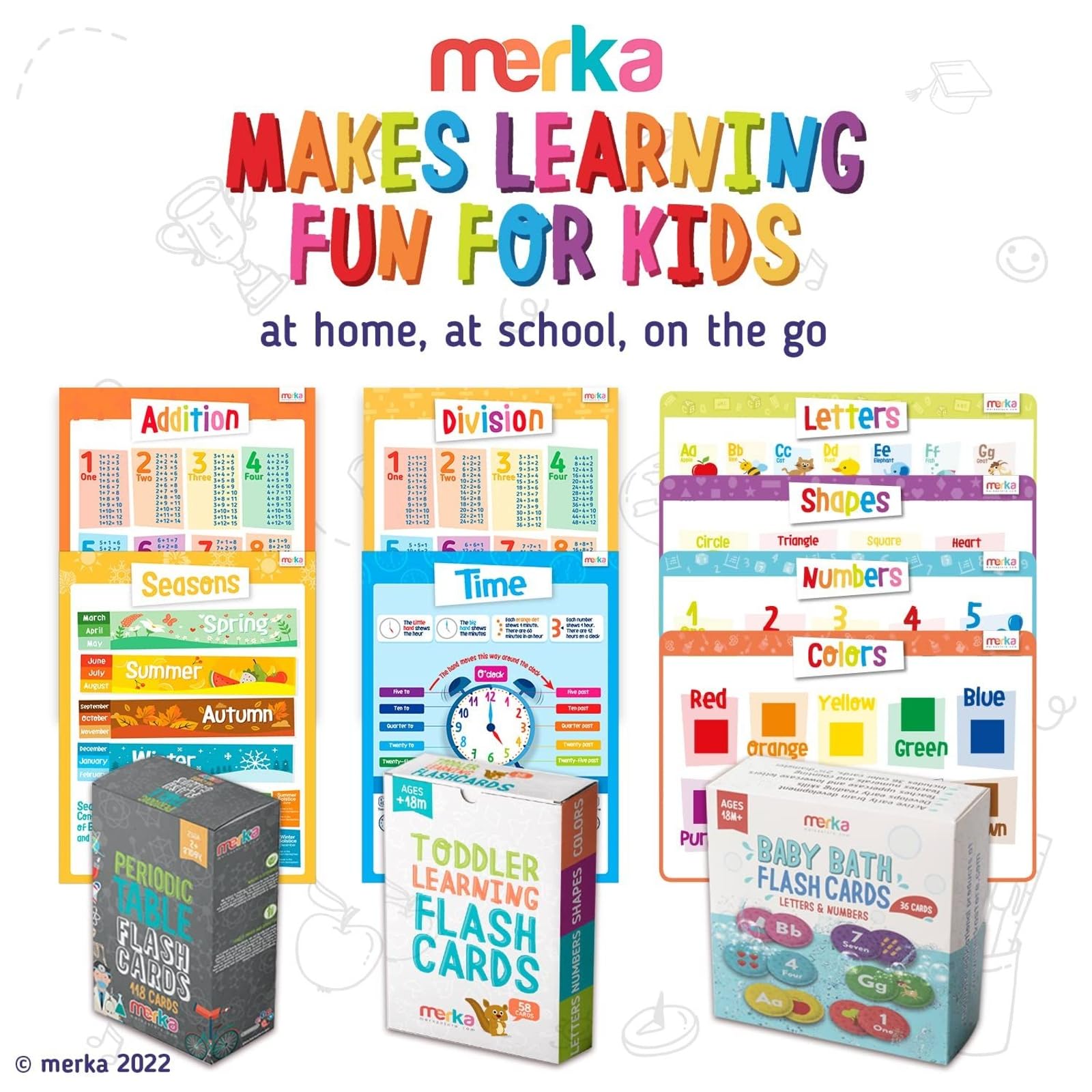 Merka multicolor placemats designed for ages 2+ to encourage participation.