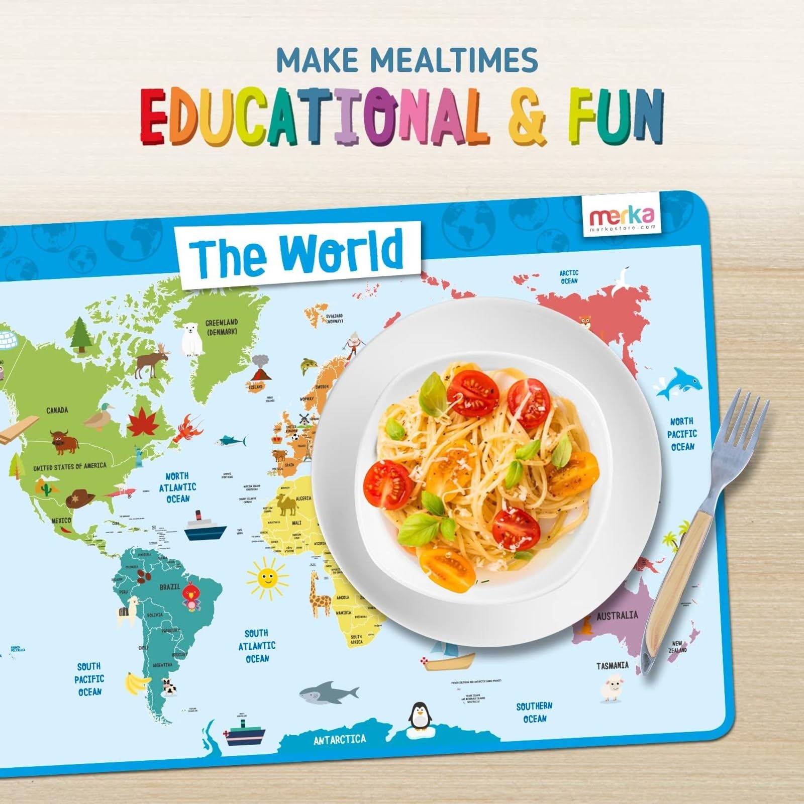 merka colorful map design suits school and home learning sessions.