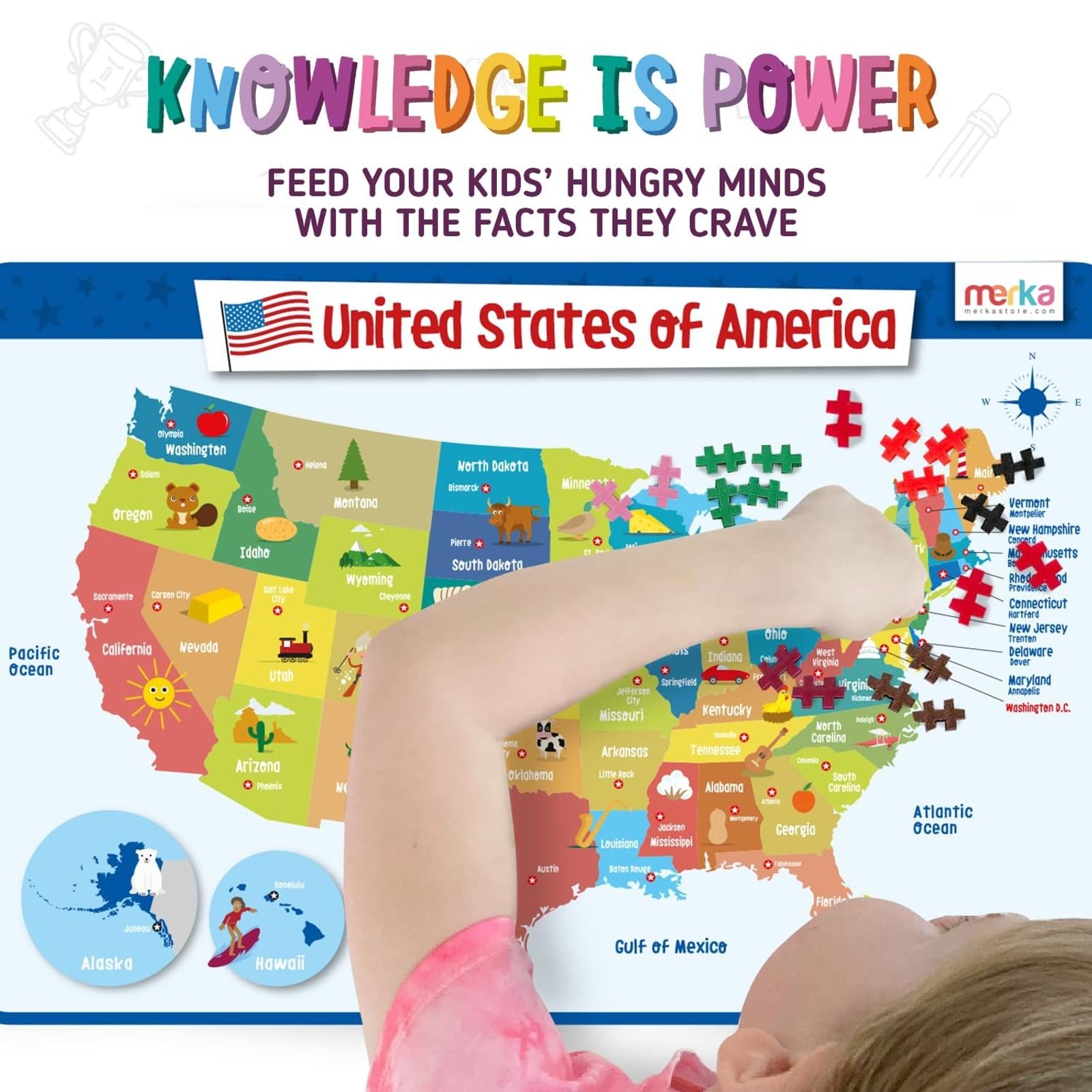 Merka United States Map Placemat sized to fit 17x11-inch dining spaces.
