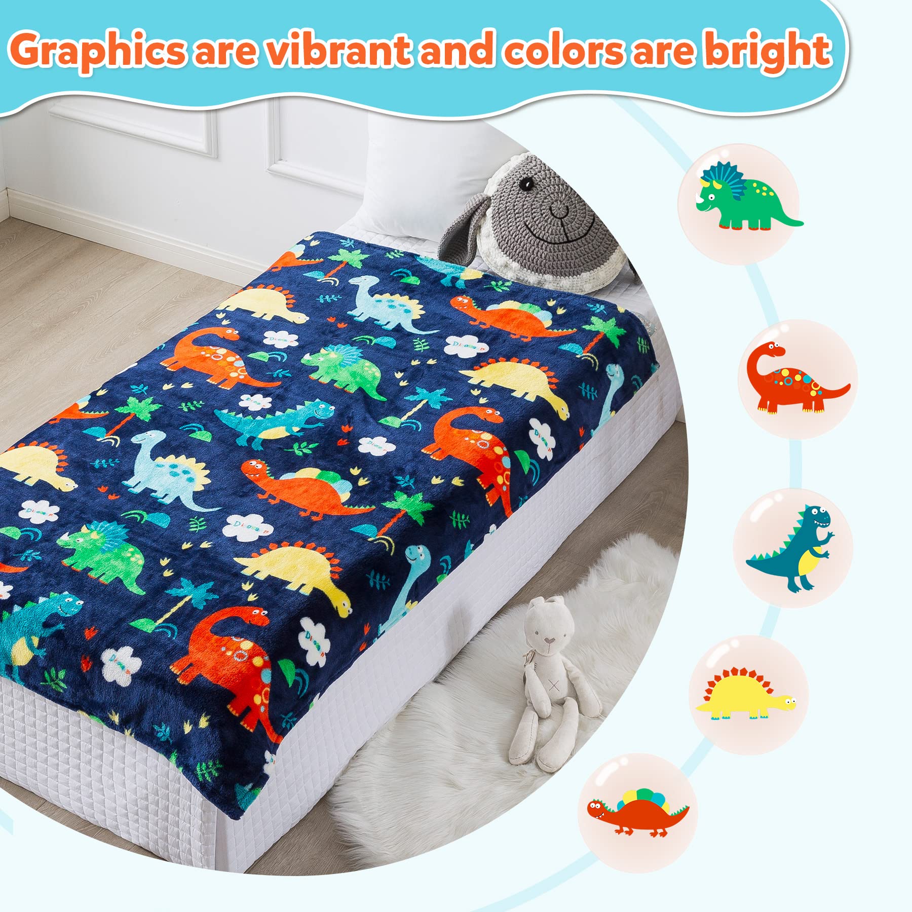 Mermaker dinosaur blanket is machine washable for easy cleanup and care.