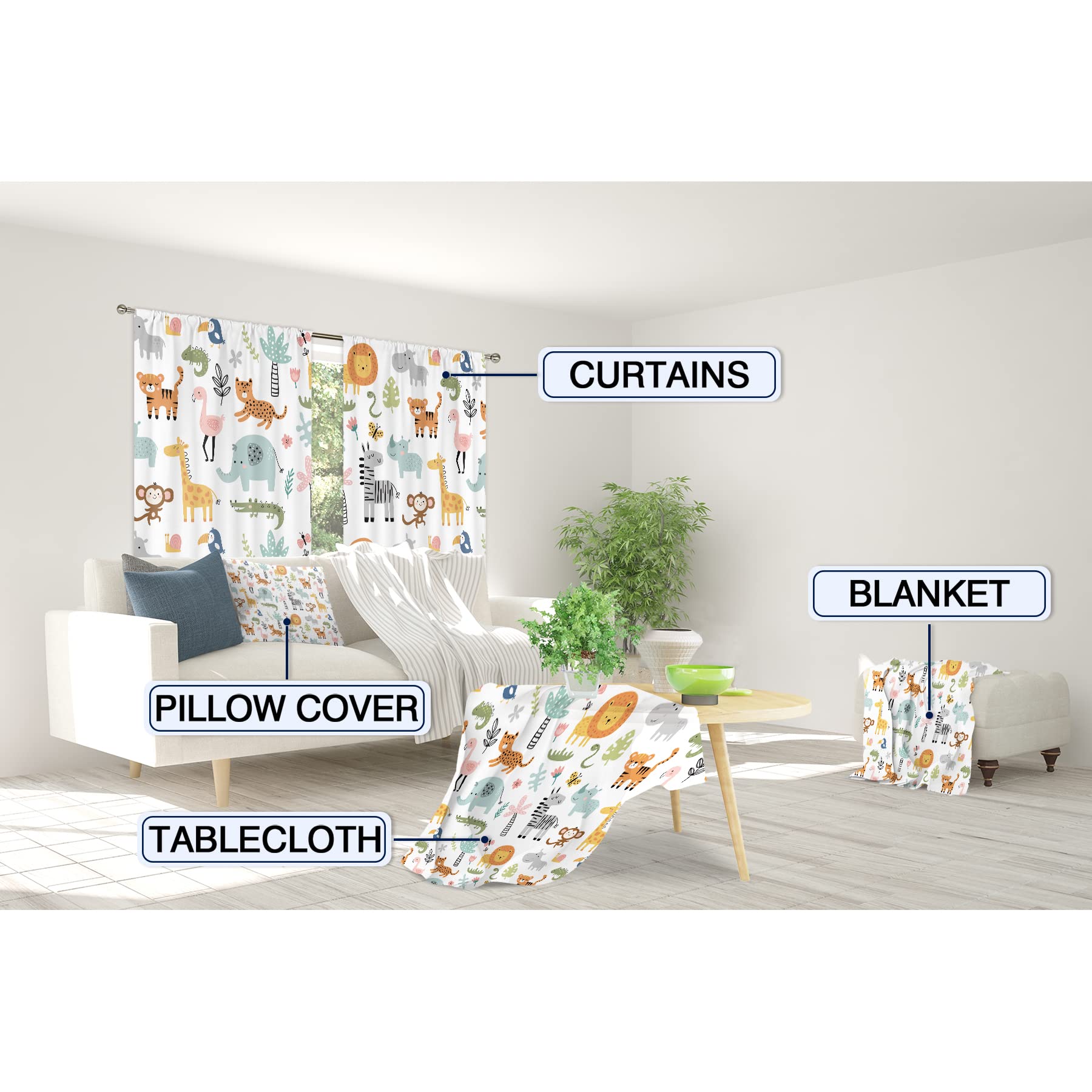 MESHELLY Kids Safari Curtains drapery-setup demonstrates easy hanging with rod-pocket design.