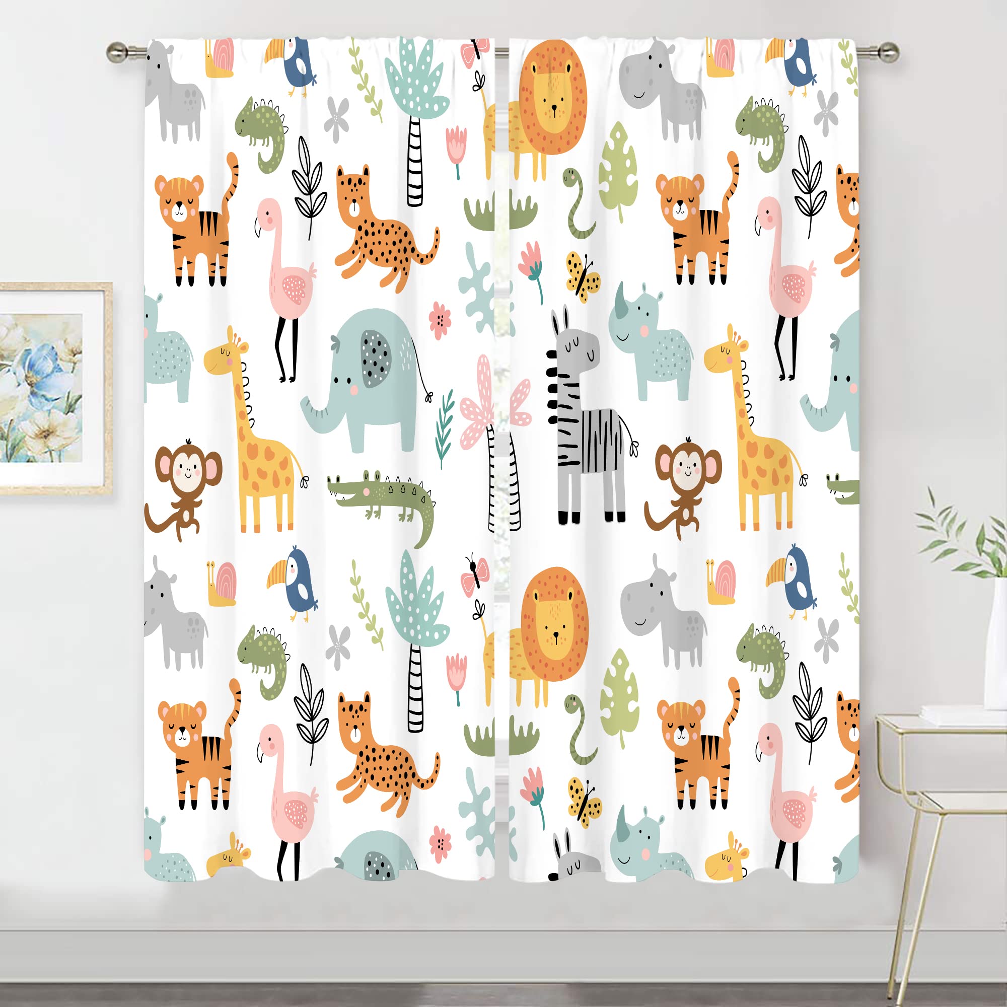 MESHELLY Kids Safari Curtains panel 1 frame a playful room mood with bright, kid-safe decor.