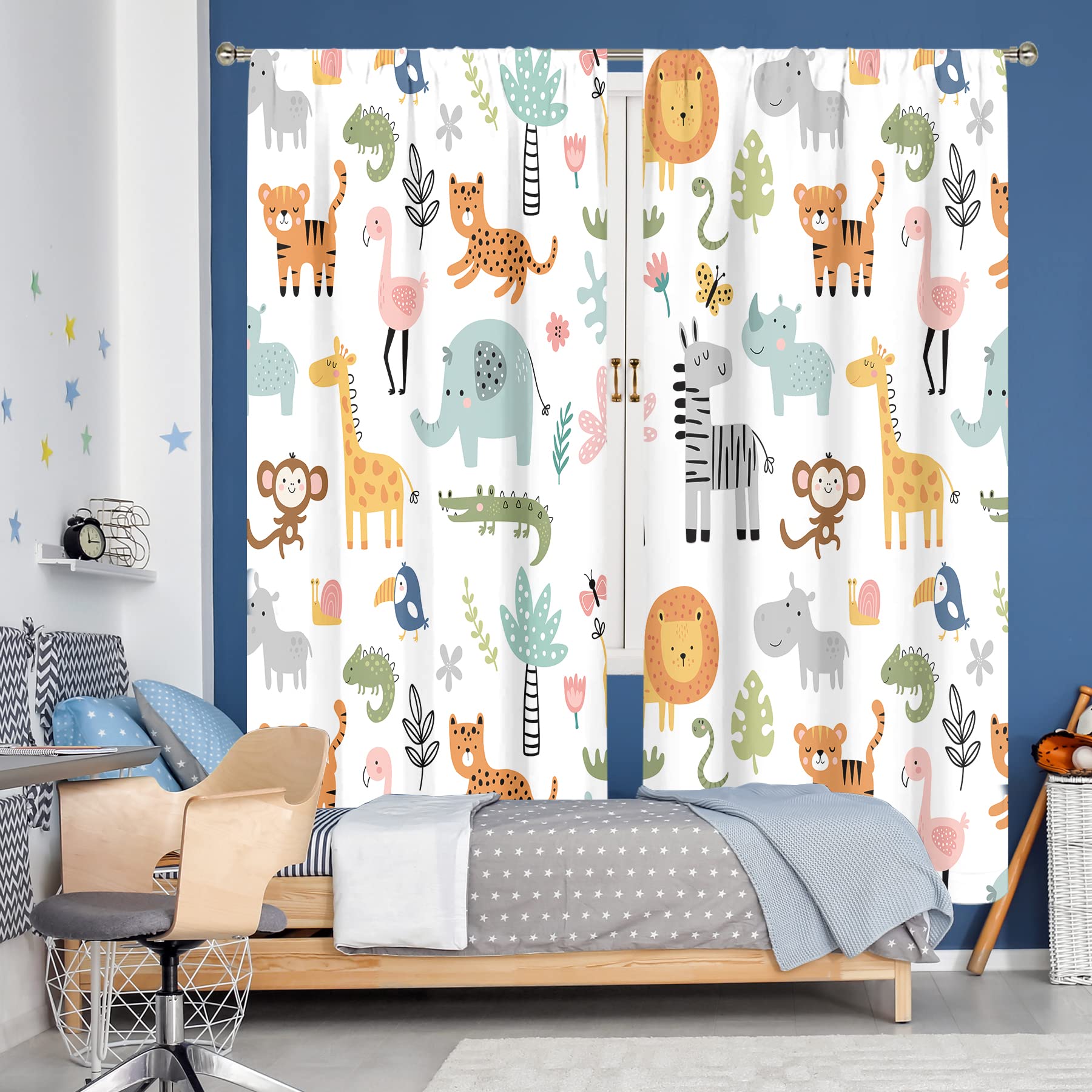 MESHELLY Kids Safari Curtains windows-drapery-room-shot helps visualize a cozy, kid-friendly living space.