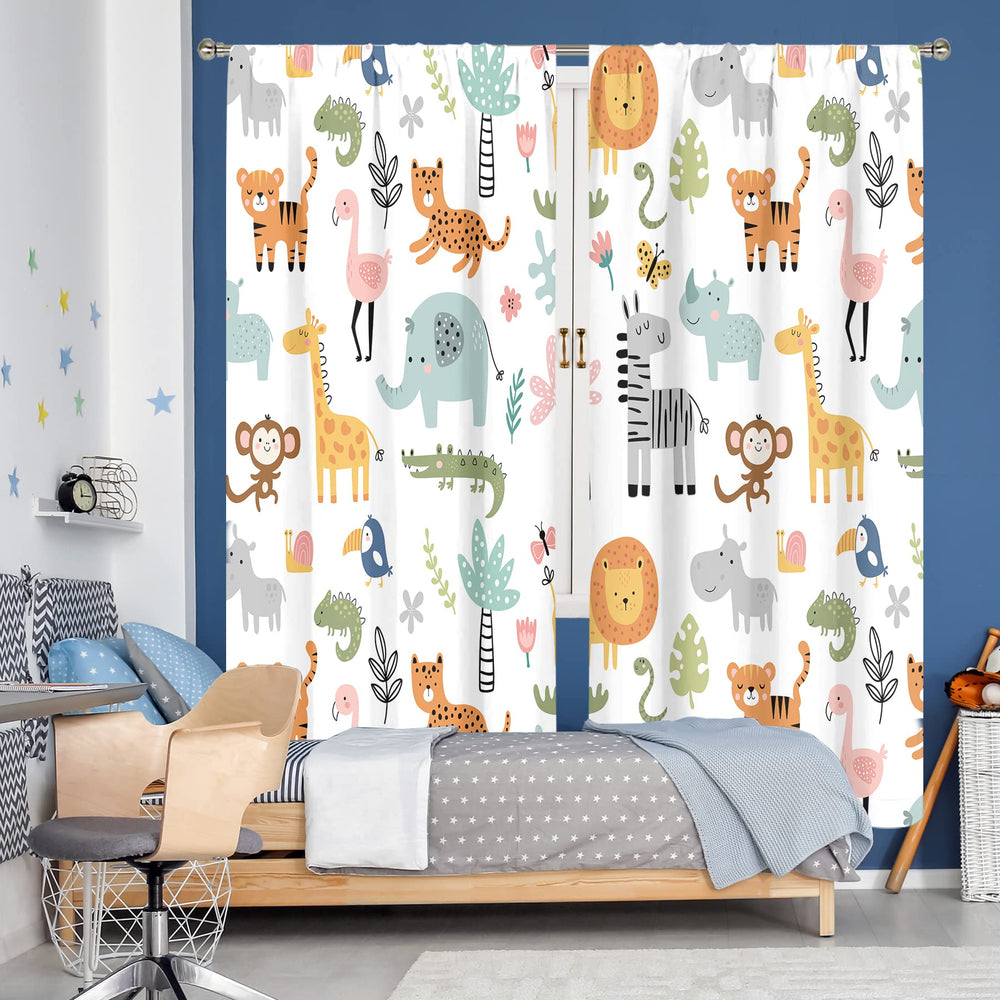 MESHELLY Kids Safari Curtains windows-drapery-room-shot helps visualize a cozy, kid-friendly living space.