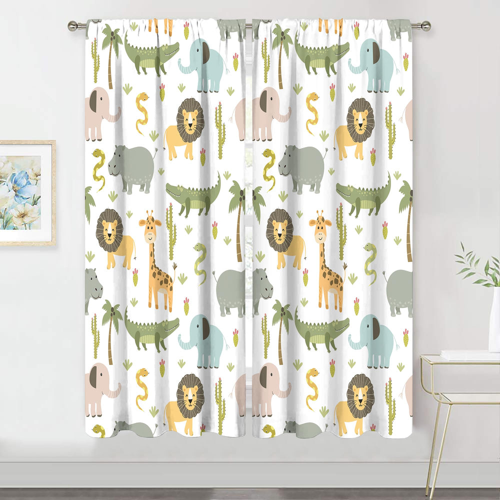 MESHELLY safari animals curtains softly filter nursery light for quiet playtime.