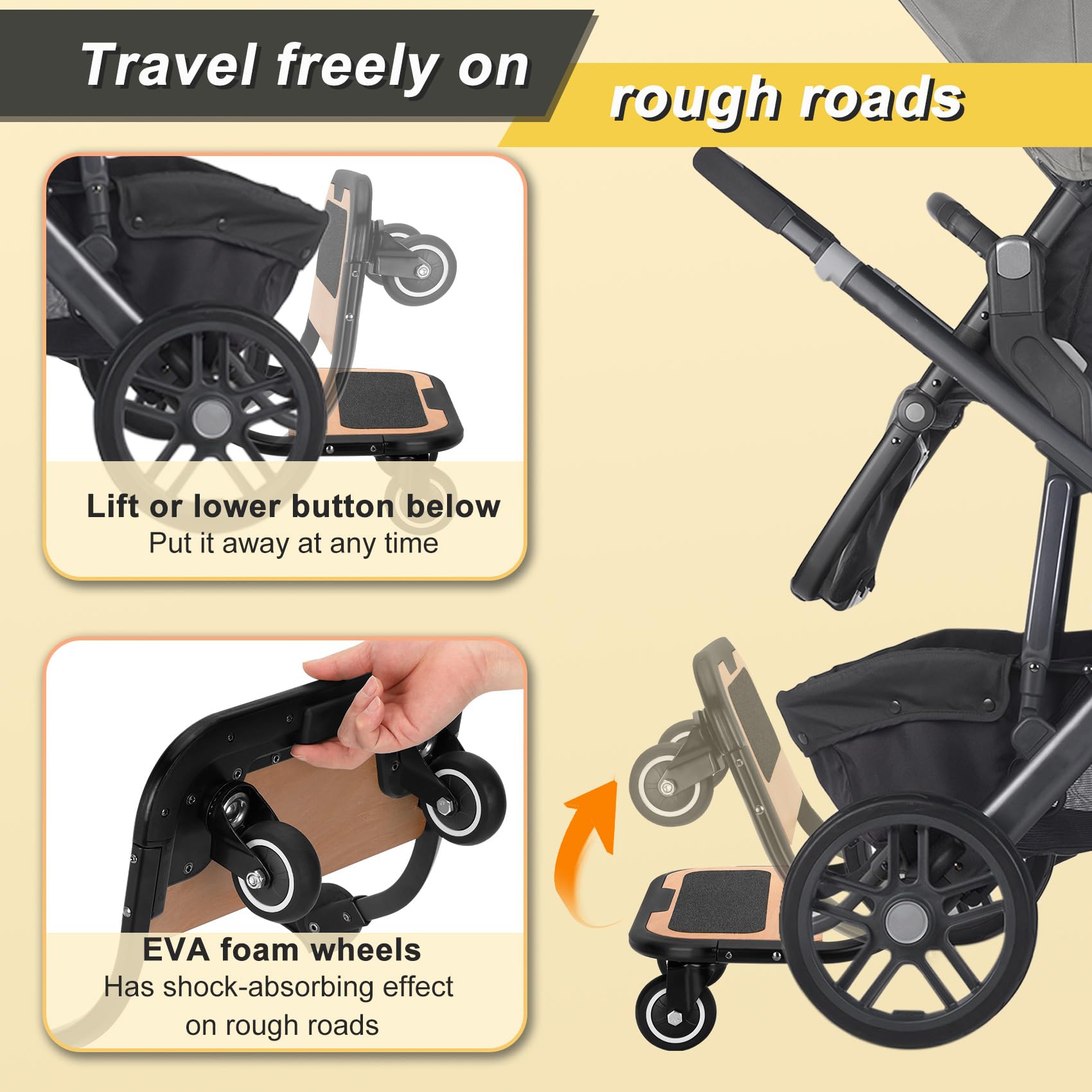 METALBEE EVA foam wheels provide quiet, stable rides on uneven pavement.