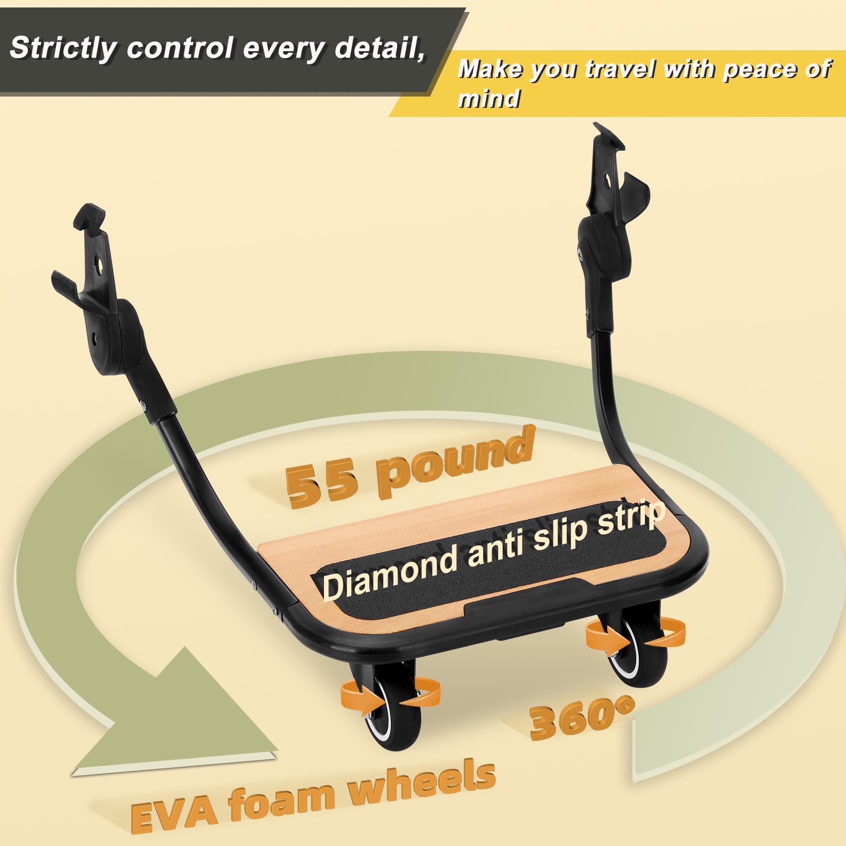 METALBEE piggyback board 360-degree rotation enables smooth navigation in crowded areas.