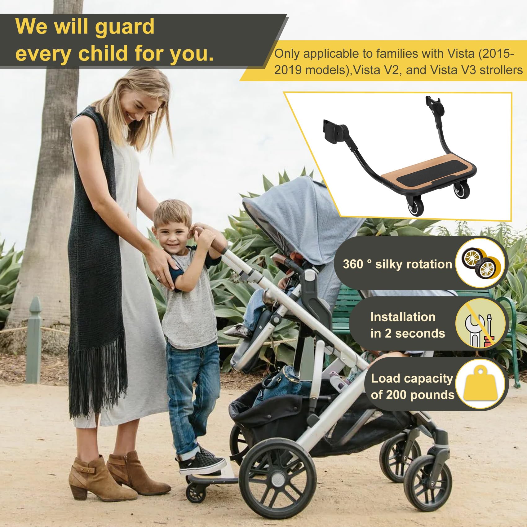 METALBEE piggyback board supports two kids sharing during family strolls.