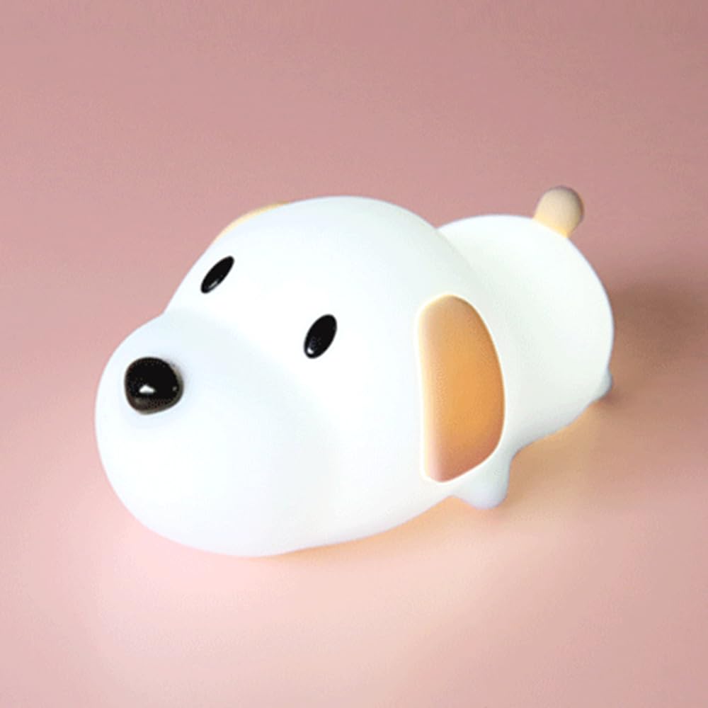 Metanthou LED silicone dog night light powered on in a cozy nursery glow