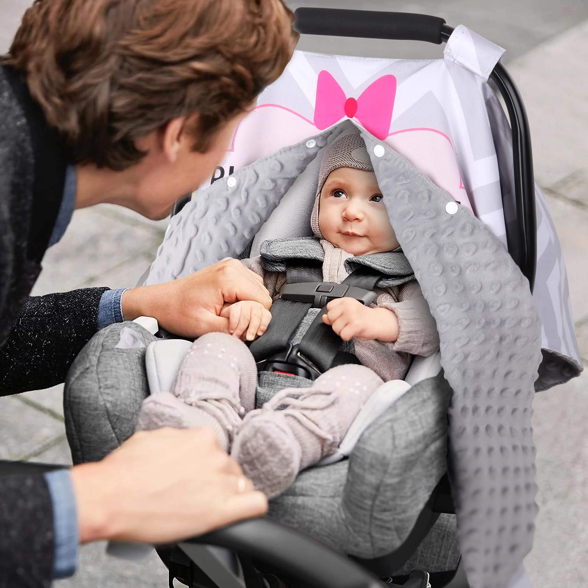 Metplus 2 in 1 car seat cover grey stripes design suitable for all babies.