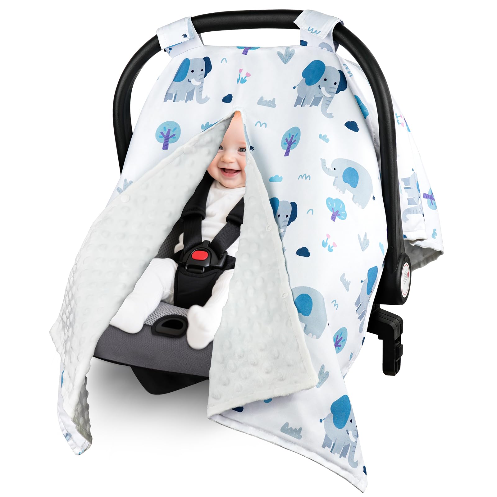 Metplus car seat cover peekaboo opening enables quick baby checks on the go.
