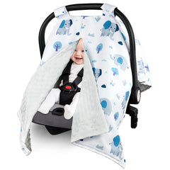 Metplus car seat cover peekaboo opening enables quick baby checks on the go.