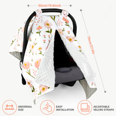 Metplus car seat cover with two velcro straps for quick, secure setup.