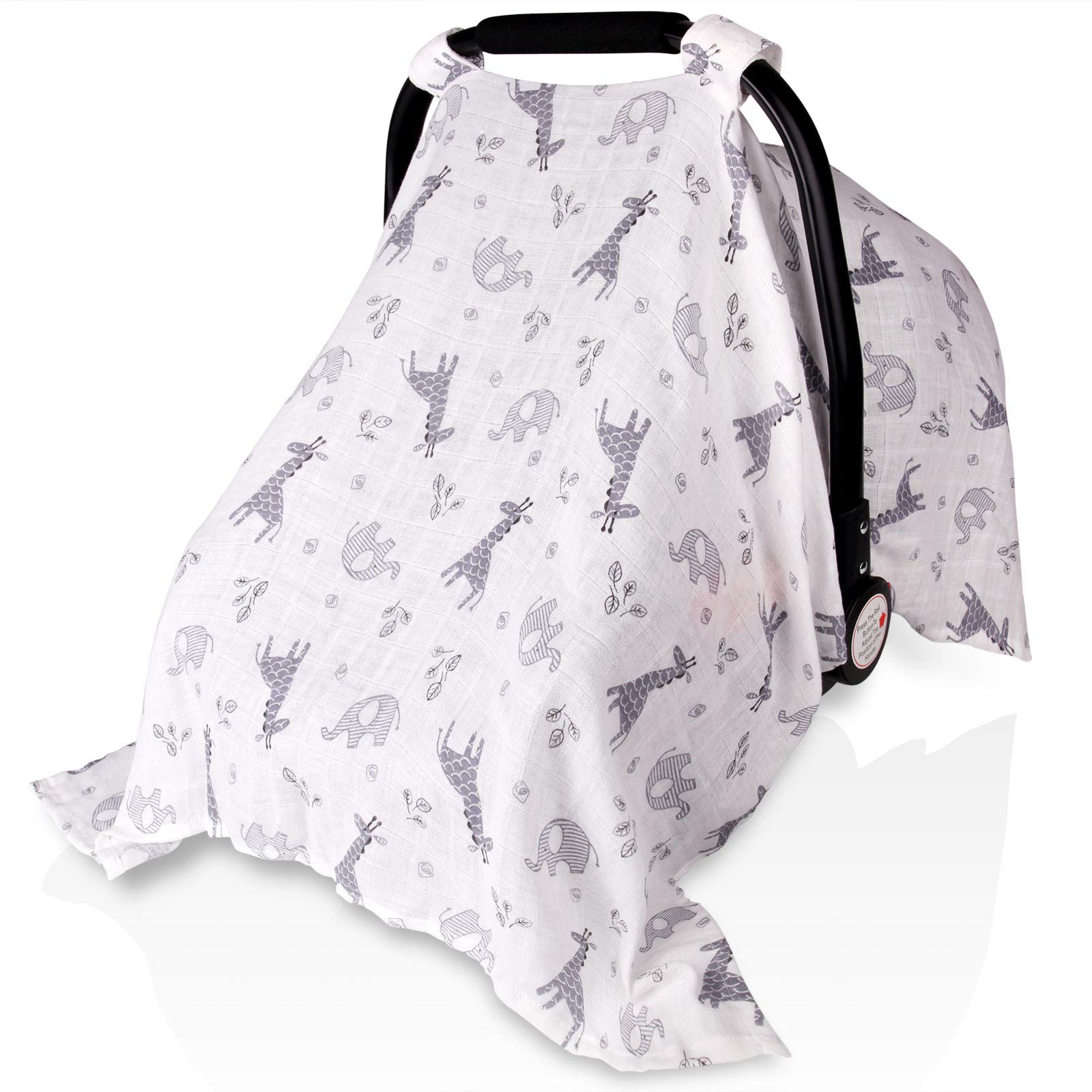 Metplus baby car seat cover elephant-giraffe print offers full sun and wind protection.