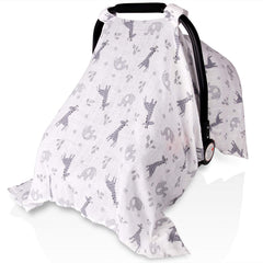Metplus baby car seat cover elephant-giraffe print offers full sun and wind protection.