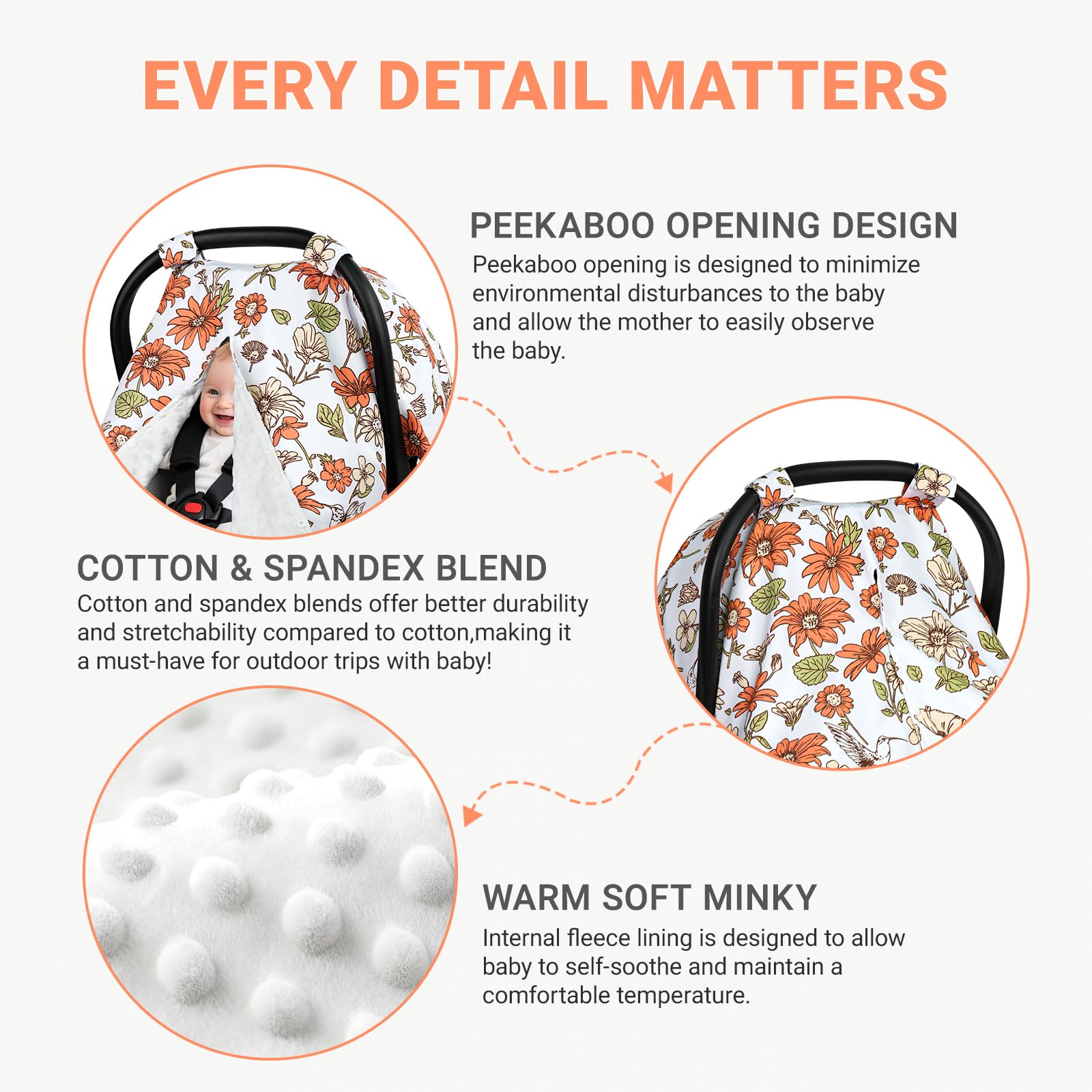 Metplus car seat canopy with peekaboo opening blocks sun and dust while baby naps.