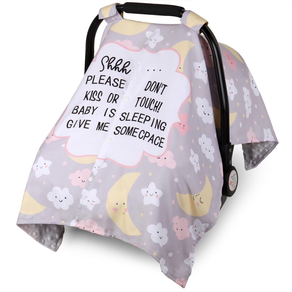 Metplus car seat cover with peekaboo opening for easy baby checks on the go.
