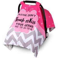 Metplus car seat cover with peekaboo opening for easy baby checks and discreet nursing.