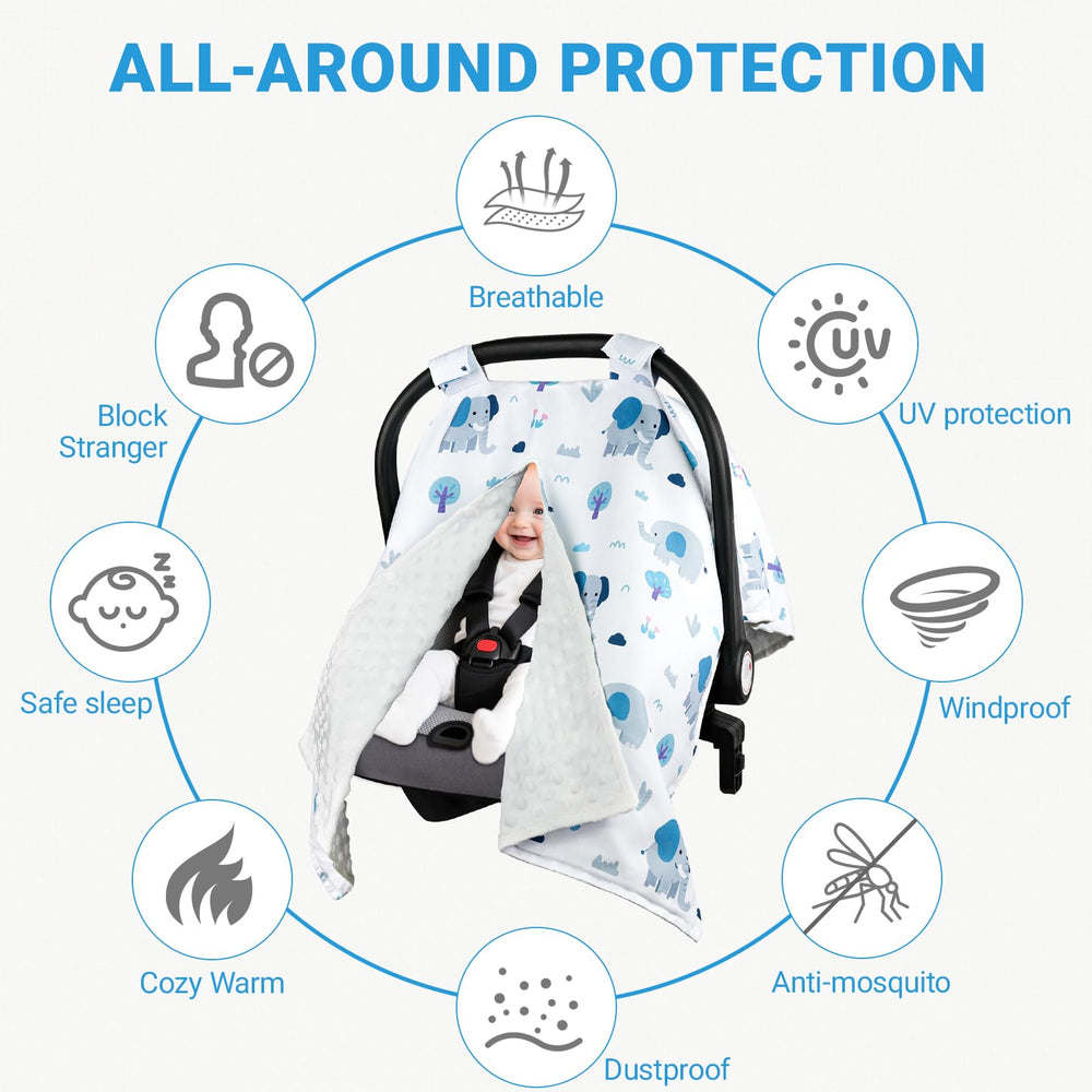Metplus car seat cover with two adjustable Velcro straps installs in seconds.