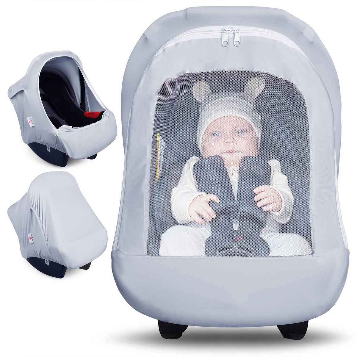 Metplus carseat canopy full-coverage design shields baby from sun and wind.