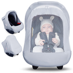 Metplus carseat canopy full-coverage design shields baby from sun and wind.