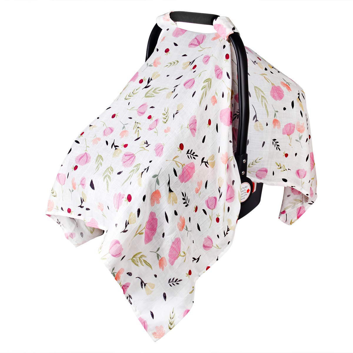 Metplus muslin baby car seat canopy purple flower folded for compact privacy on the go.
