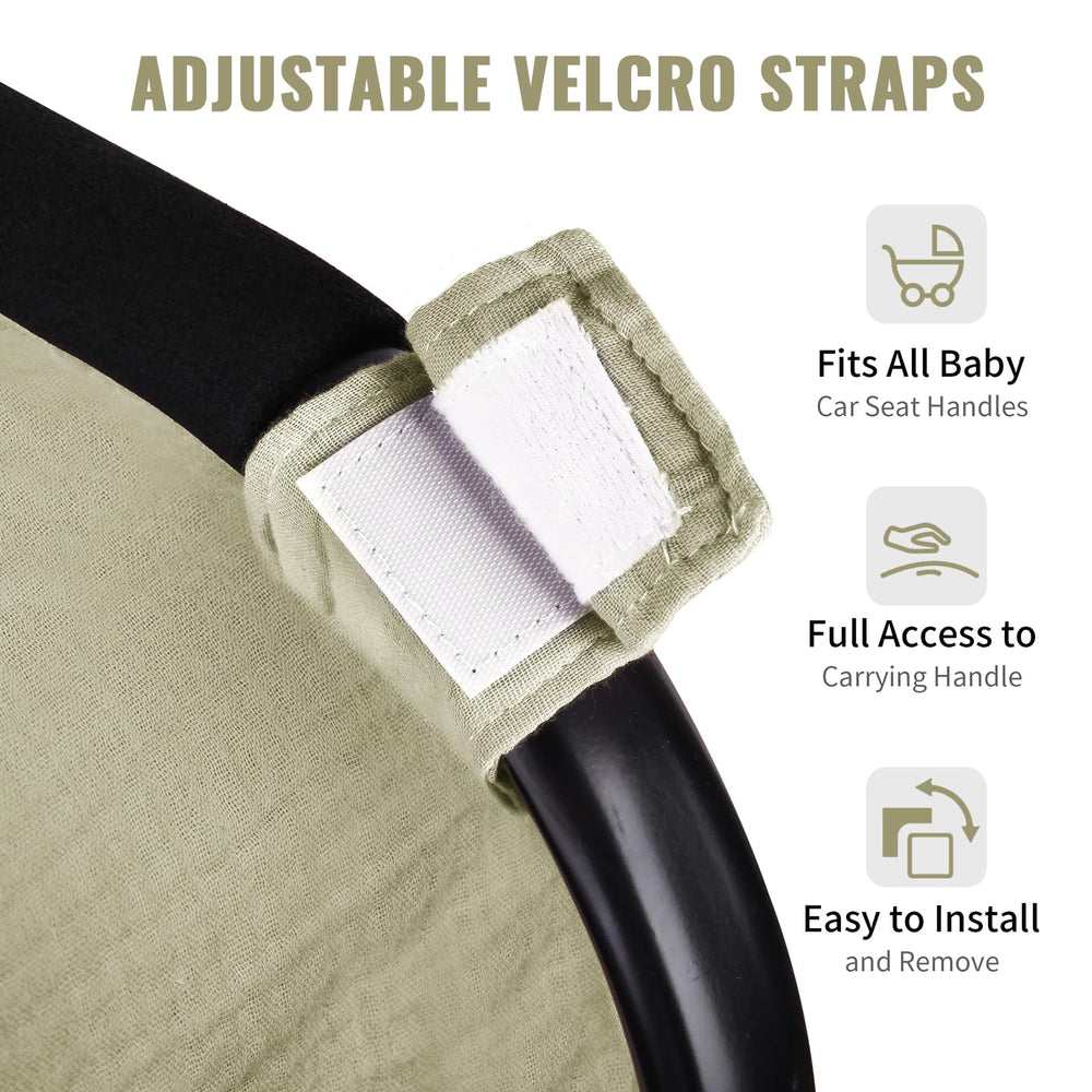 Metplus Muslin car seat cover adjustable straps for a secure fit.