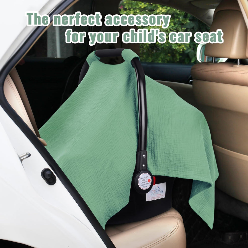 Metplus Muslin Car Seat Cover adjustable straps demonstrate secure fit.