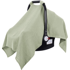Metplus muslin car-seat cover for baby provides breathable protection on-the-go outings.