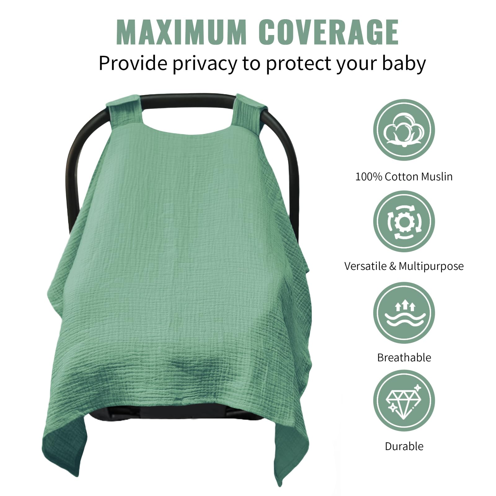 Metplus Muslin Car Seat Cover breathable fabric closeup emphasizes airflow.