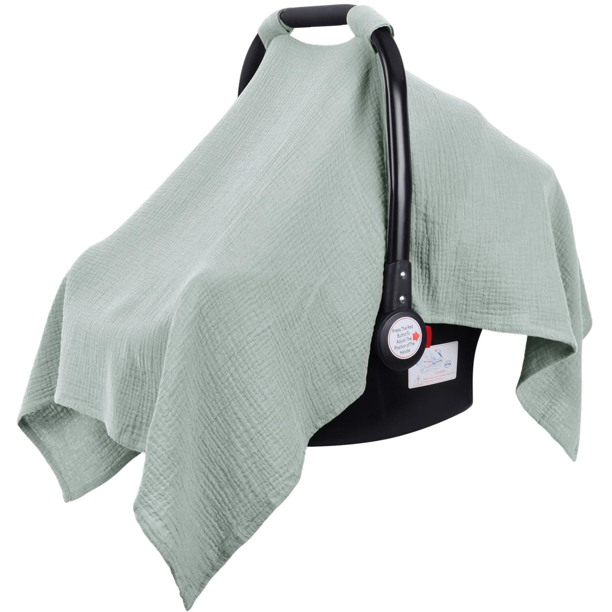 Metplus Muslin Car Seat Cover in stroller use offers breathable protection for baby on outings.