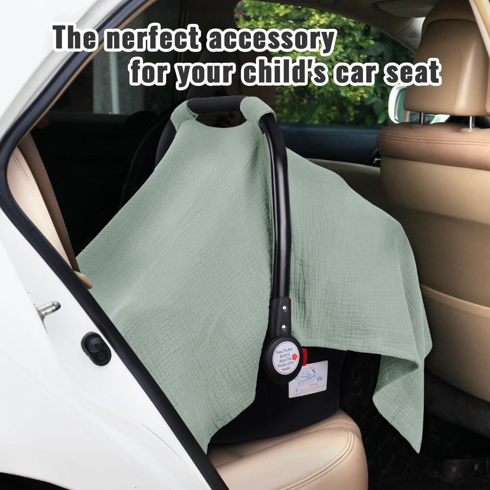 Metplus Muslin Car Seat Cover machine-washable for simple cleanup on busy days.