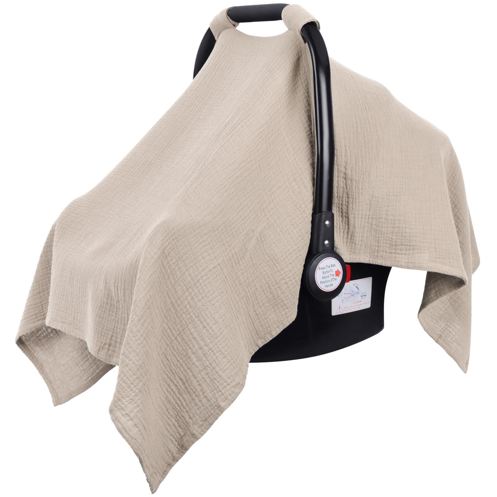 Metplus Muslin Car Seat Cover top view showing breathable cotton fabric for baby comfort