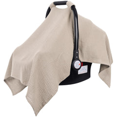 Metplus Muslin Car Seat Cover top view showing breathable cotton fabric for baby comfort