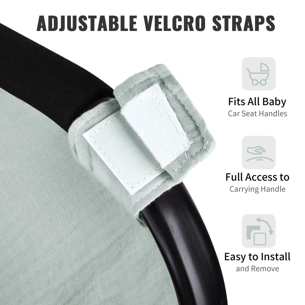 Metplus Muslin Car Seat Cover UV protection shields babies during sunny outings.