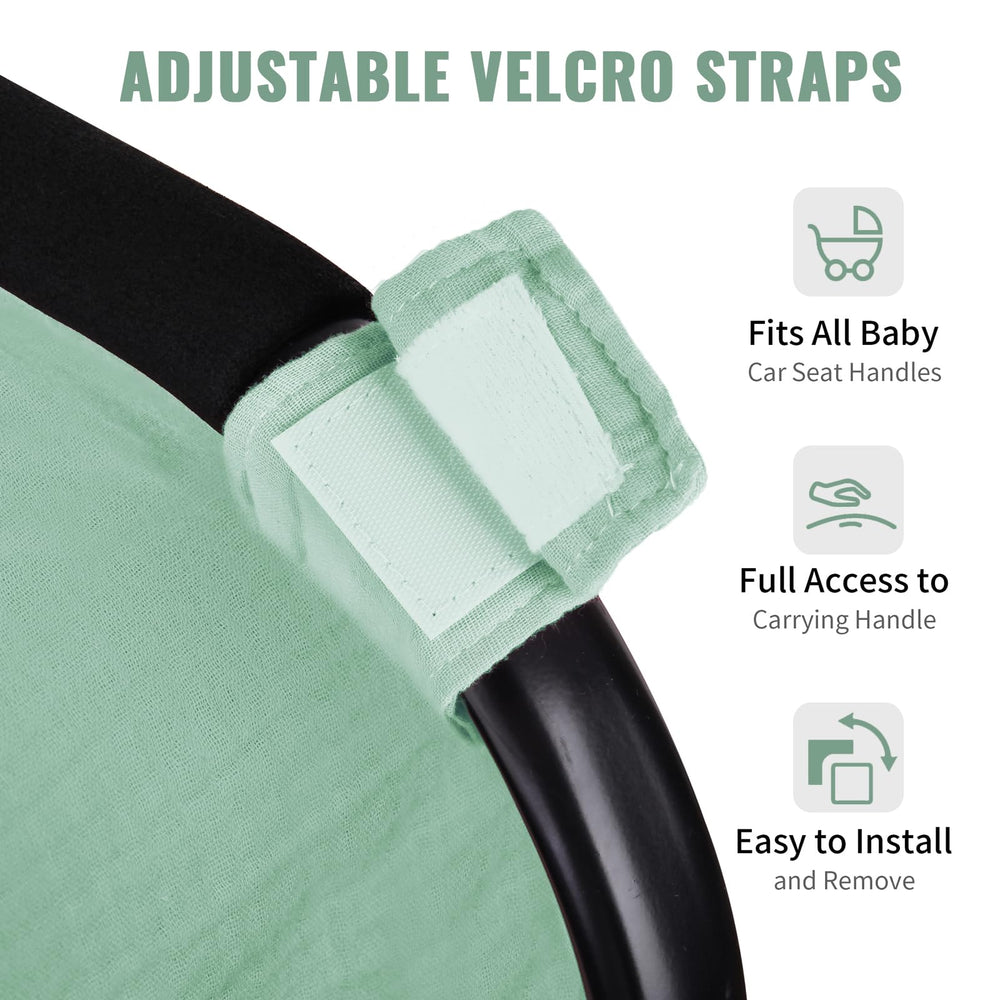 Metplus Muslin Car Seat Cover UV shield protects baby from sun during outdoor trips.