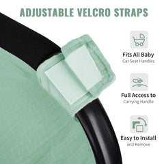 Metplus Muslin Car Seat Cover UV shield protects baby from sun during outdoor trips.