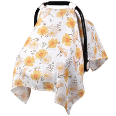 Metplus muslin carseat cover shows 360-degree coverage for sun and wind protection