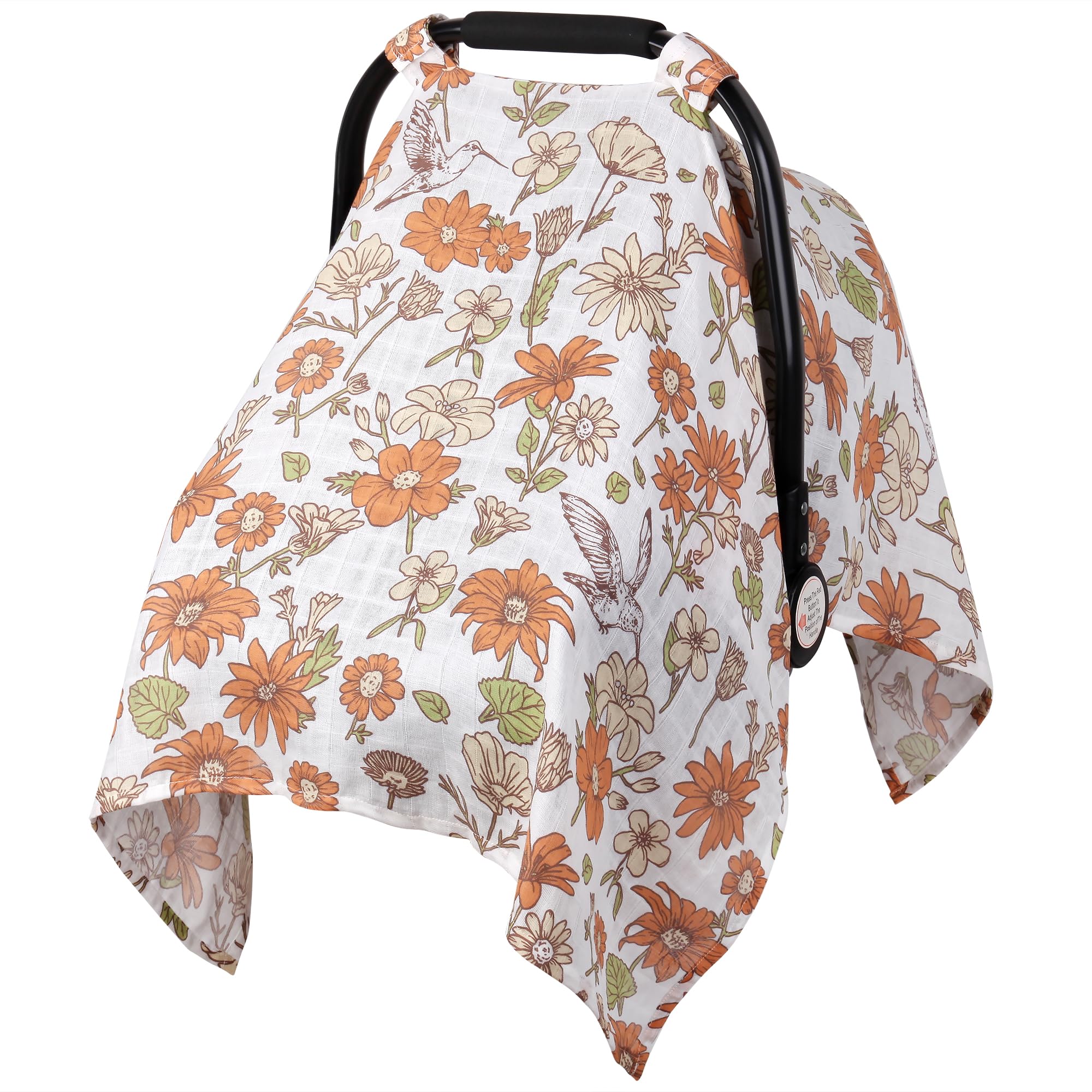 Metplus muslin carseat cover on stroller offering breathable sun protection
