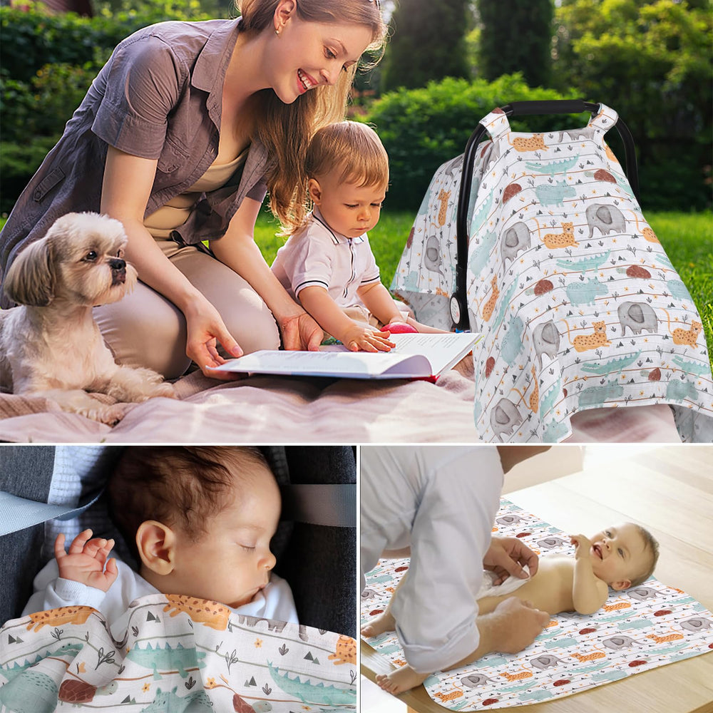 Metplus Muslin Carseat Cover baby shower gift-ready style and fabric.
