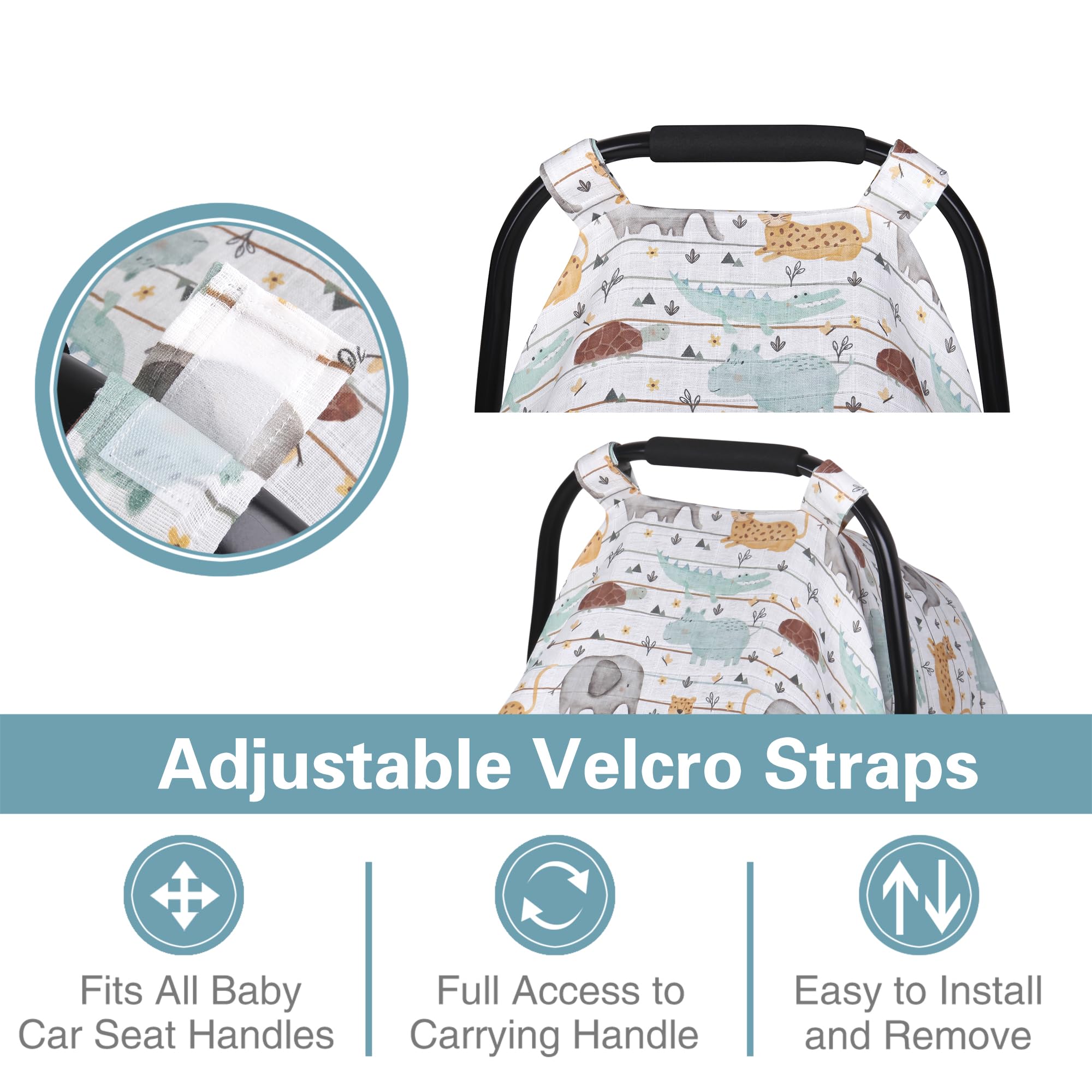 Metplus Muslin Carseat Cover breathable cotton muslin promoting airflow for comfort.