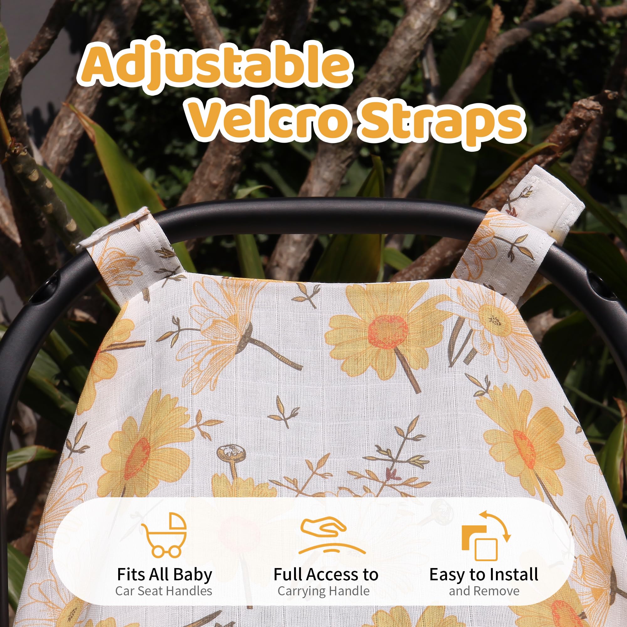 Metplus muslin carseat cover uses breathable cotton for baby comfort