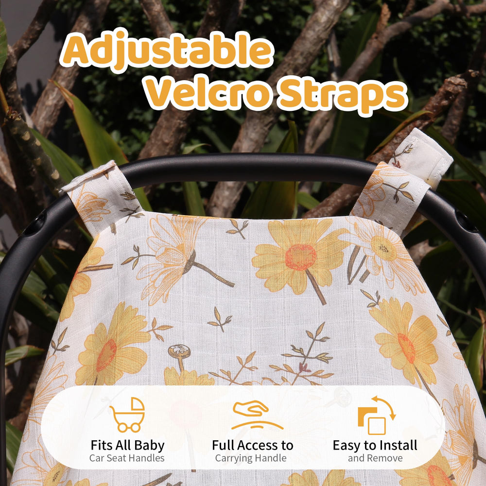 Metplus muslin carseat cover uses breathable cotton for baby comfort