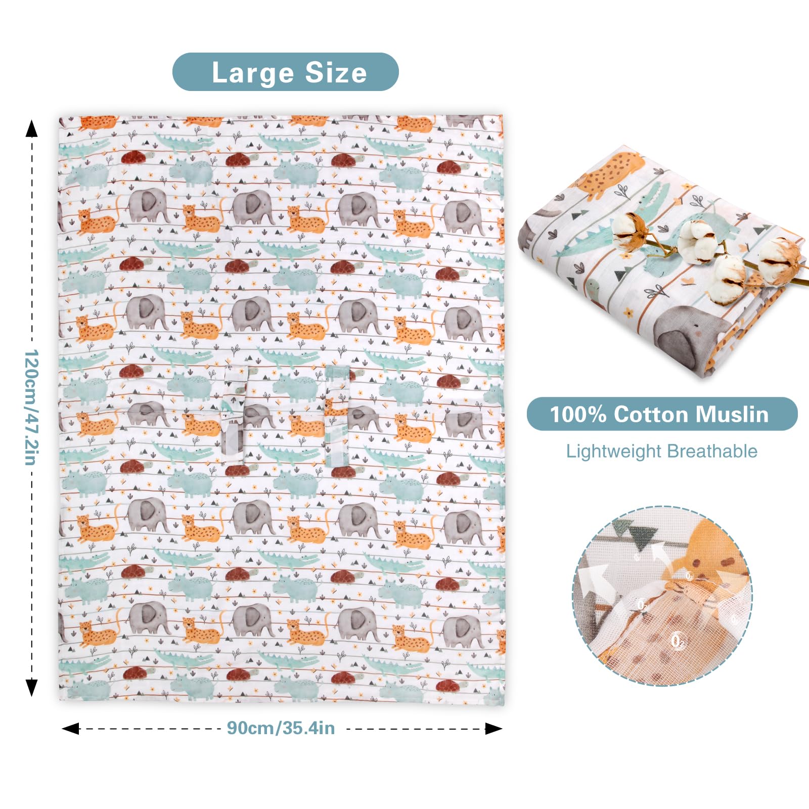 Metplus Muslin Carseat Cover compact fold design fitting in a diaper bag.