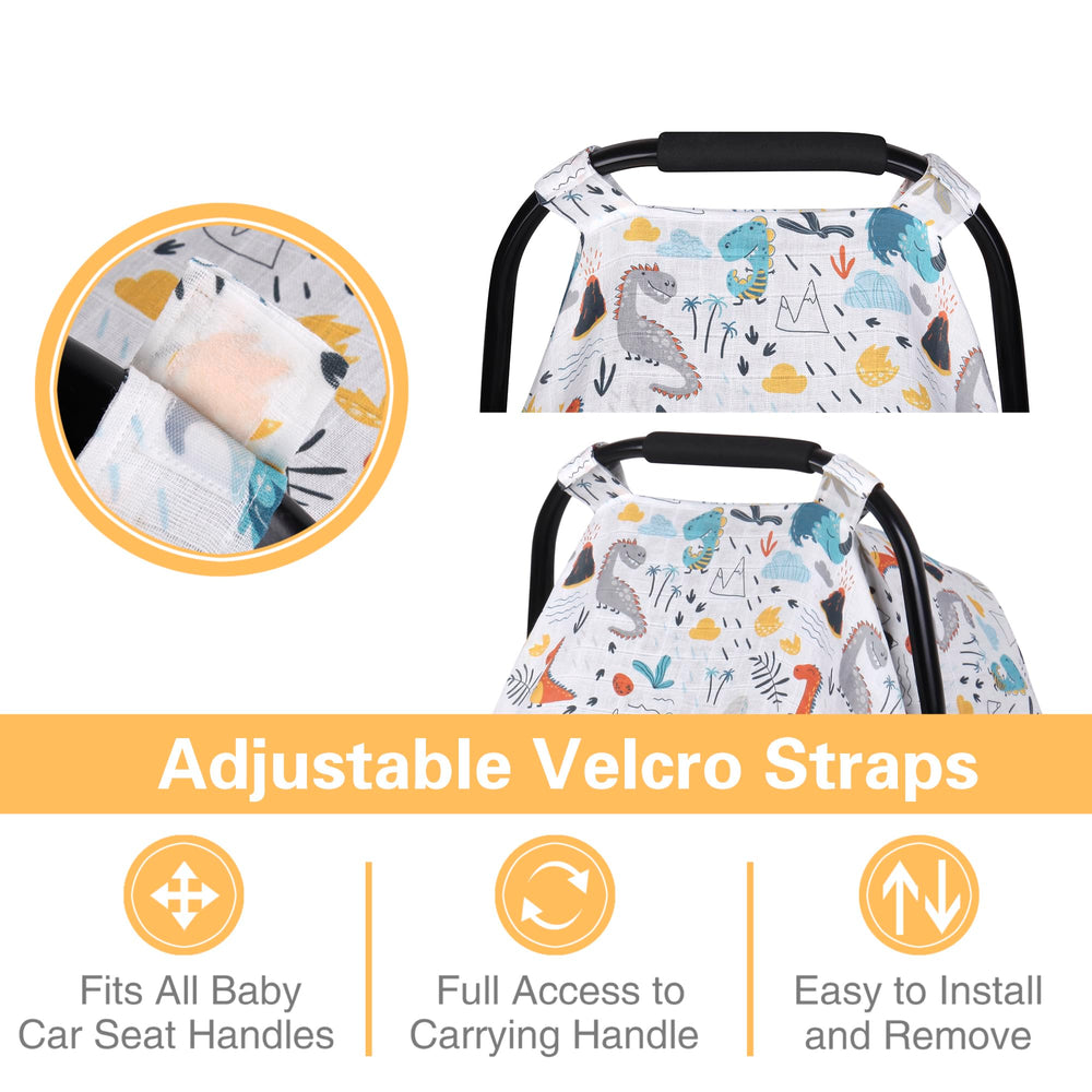 Metplus Muslin Carseat Cover breathable fabric promotes airflow over car seat.